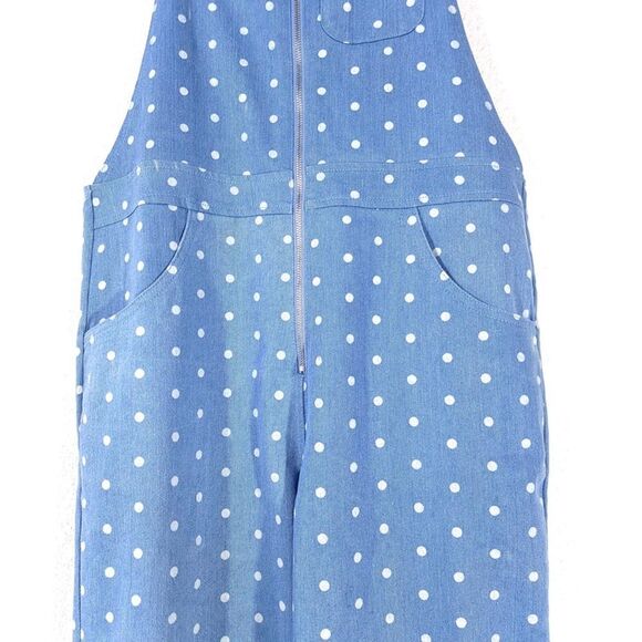 STORIA Polka Dot Denim Overalls Ankle Cropped Jumpsuit Boho Patch Pocket Small - Picture 4 of 12